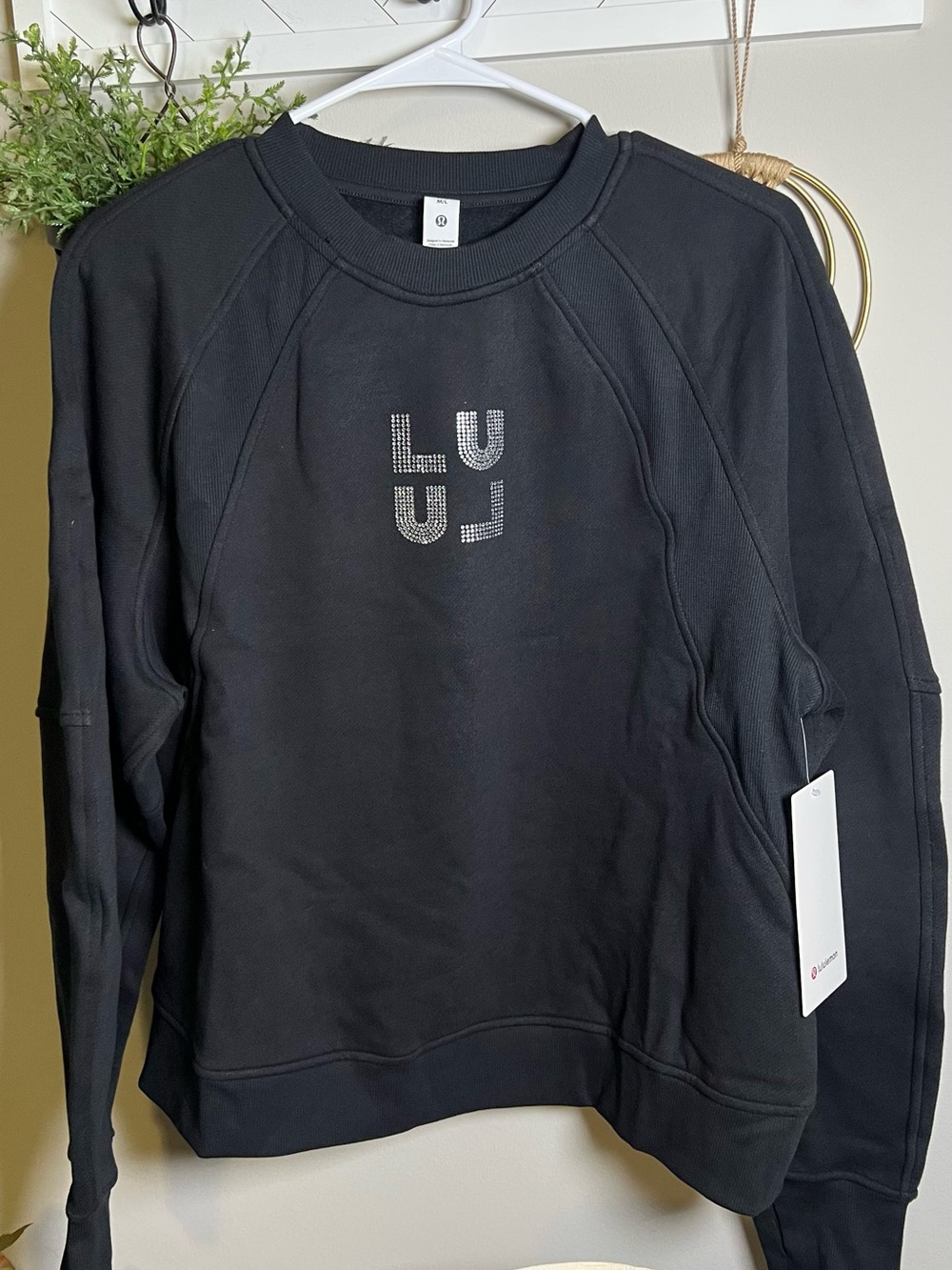 lululemon athletica Black Crew Sweatshirt with Rhinestone LU Logo